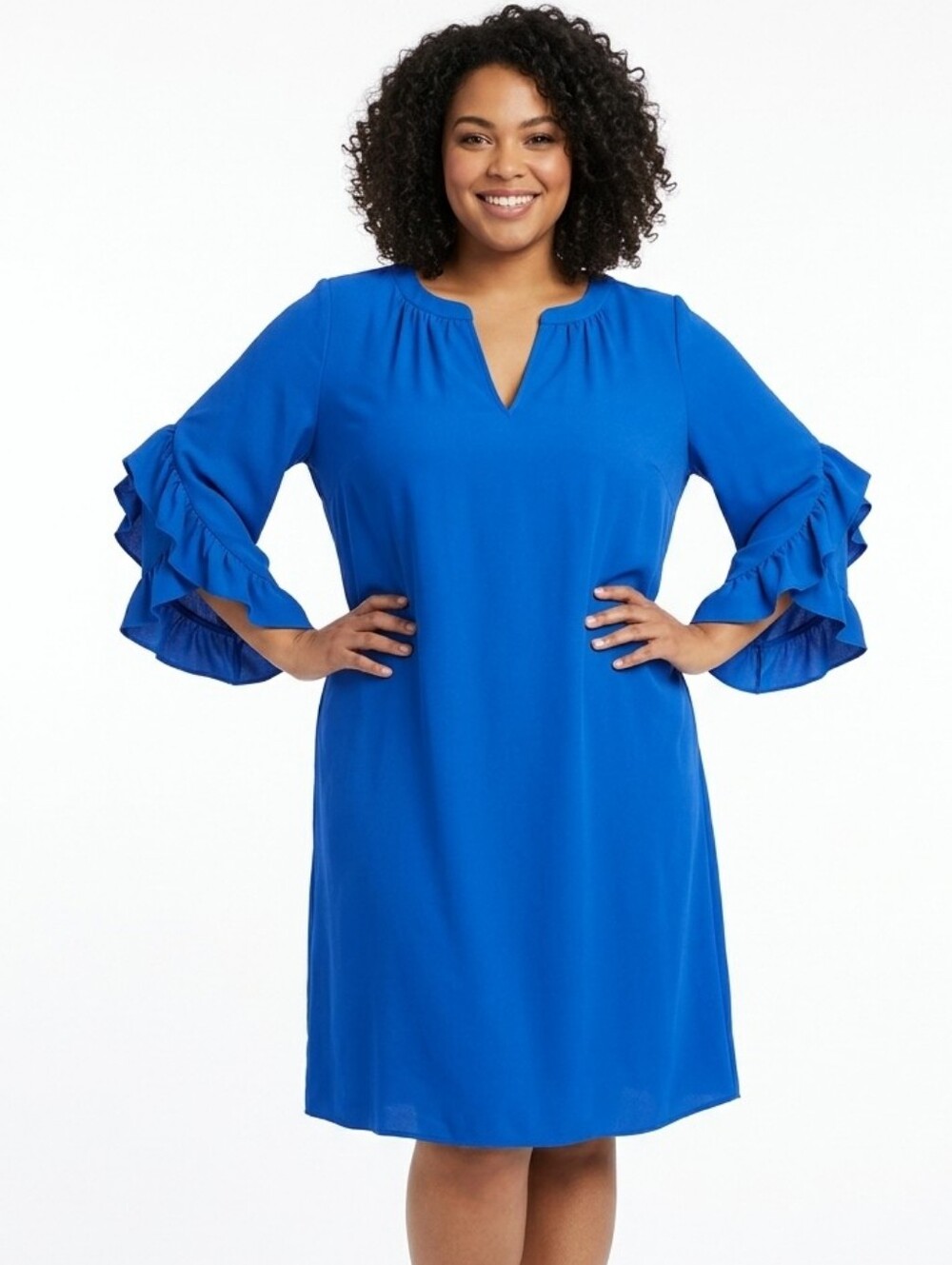 Nine West Royal Blue Ruffle Sleeve Midi Dress